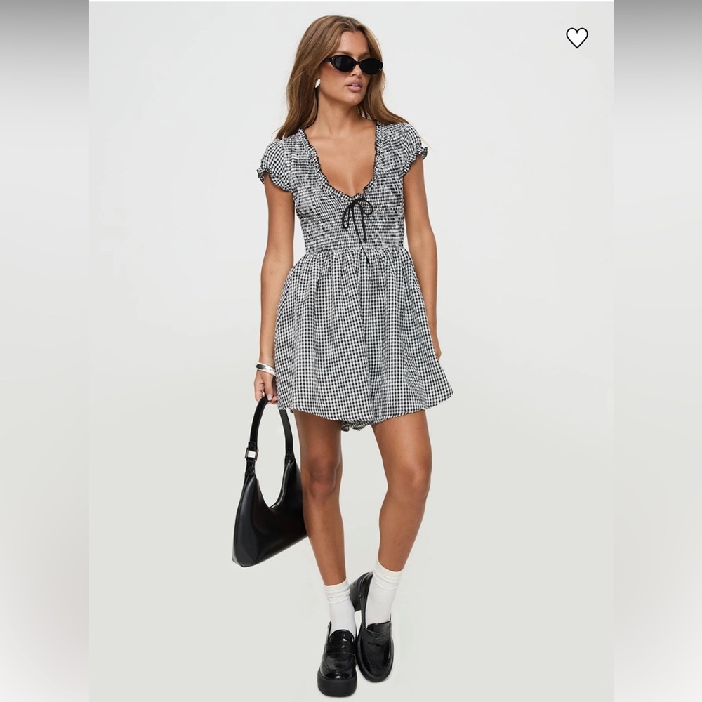 Princess Polly Wescott Gingham Romper Black and White- Size 6